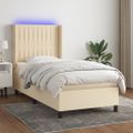 vidaXL Posteľ boxsping s matracom a LED krémová 90x190 cm látka
