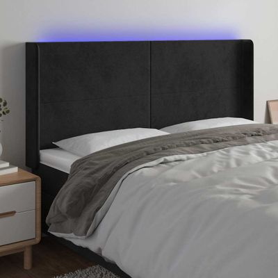 vidaXL Čelo postele s LED čierne 163x16x118/128 cm zamat