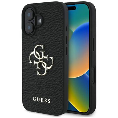 Puzdro Guess Hardcase PU so zrnitou štruktúrou Big 4G a klasickým logom pre iPhone 16 6,1" čierna