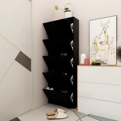 vidaXL Botník s 5 dvierkami čierny 59x24x167 cm drevotrieska