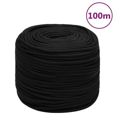 vidaXL Pracovné lano čierne 8 mm 100 m polyester