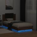 vidaXL Posteľný rám s čelom a LED svetlami hnedý dub 75x190 cm