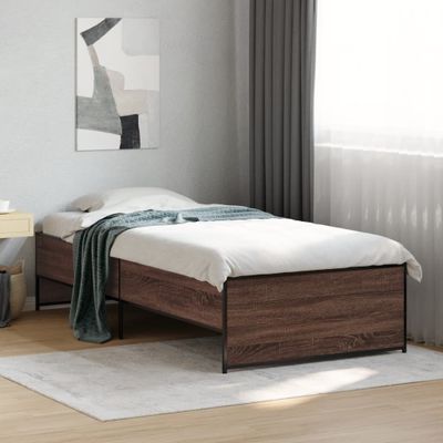 vidaXL Posteľný rám hnedý dub 90x200 cm kompozitné drevo a kov