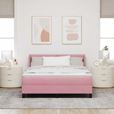 vidaXL Posteľ s pružinovým rámom Ružová 190 x 140 cm Zamat
