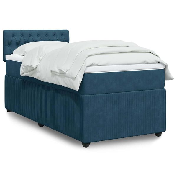 vidaXL Posteľný rám boxsping s matracom modrý 80x200 cm zamat