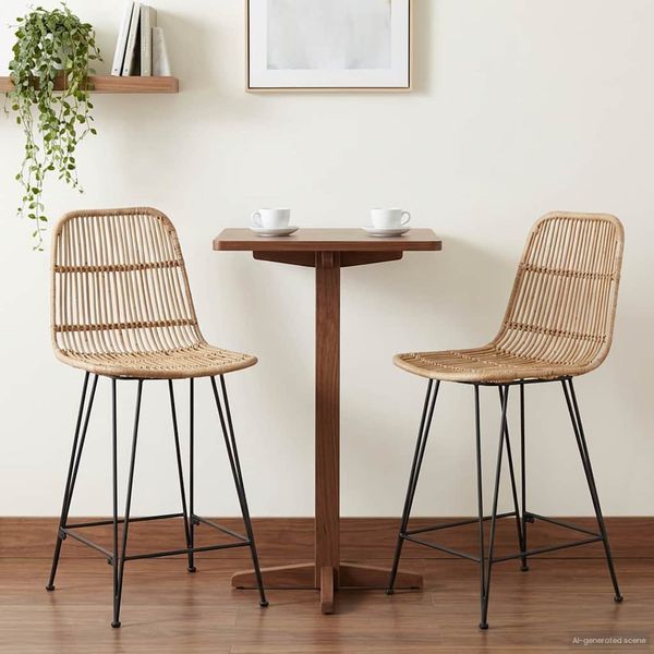 vidaXL Barová stolička 2 pcs Prírodná 44 x 54 x 96 cm Ratan a oceľ