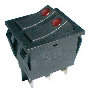 Prepínač kolískový  2x(2pol./3pin) ON-OFF 250V/15A pros. bod R