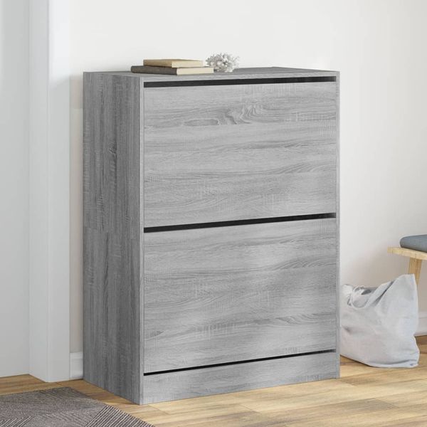 vidaXL Botník s 2 výklopnými zásuvkami sivý dub sonoma 80x42x108 cm