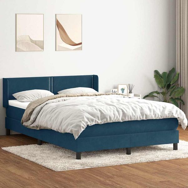 vidaXL Box Spring Posteľ s matracom Tmavomodrá 140x220 cm Zamat