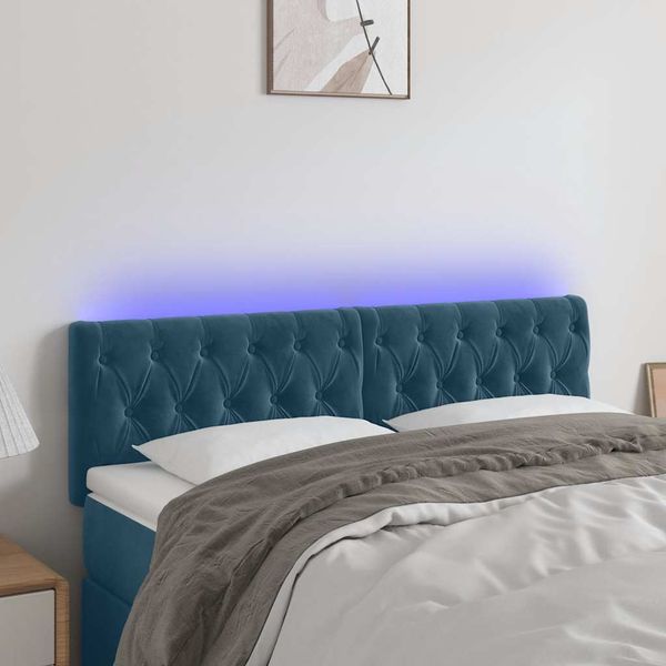 vidaXL Čelo postele s LED tmavomodré 160x7x78/88 cm zamat
