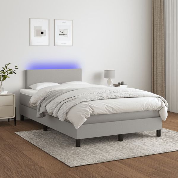 vidaXL Posteľ boxsping s matracom a LED bledosivá 120x200 cm látka