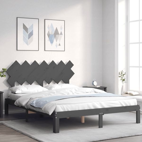 vidaXL Rám postele s čelom sivý 140x190 cm masívne drevo