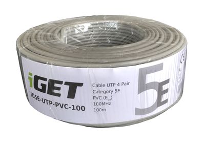 Inštalačný kábel iGET CAT5E UTP PVC Eca 100m/rola, kábel drôt, s triedou reakcie na oheň Eca