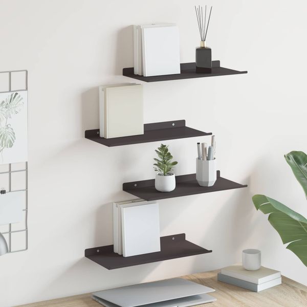 vidaXL Závesná polica Nástenný 4 pcs Čierny 40 x 18 x 2,5 cm Oceľ