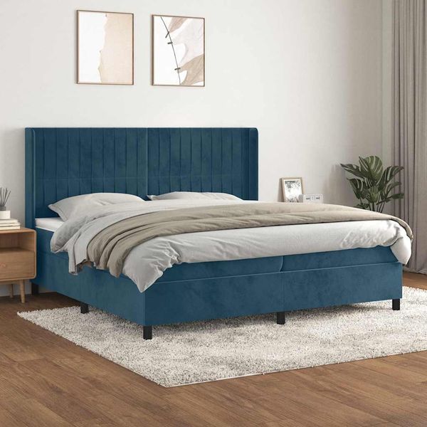 vidaXL Posteľný rám boxsping s matracom tmavomodrý 200x200 cm zamat