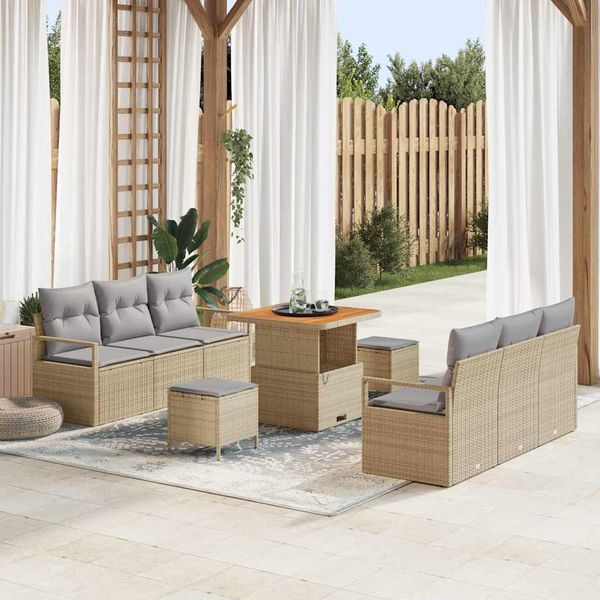 vidaXL Súprava záhradných pohoviek s vankúšom 9 pcs Béžová polyratan