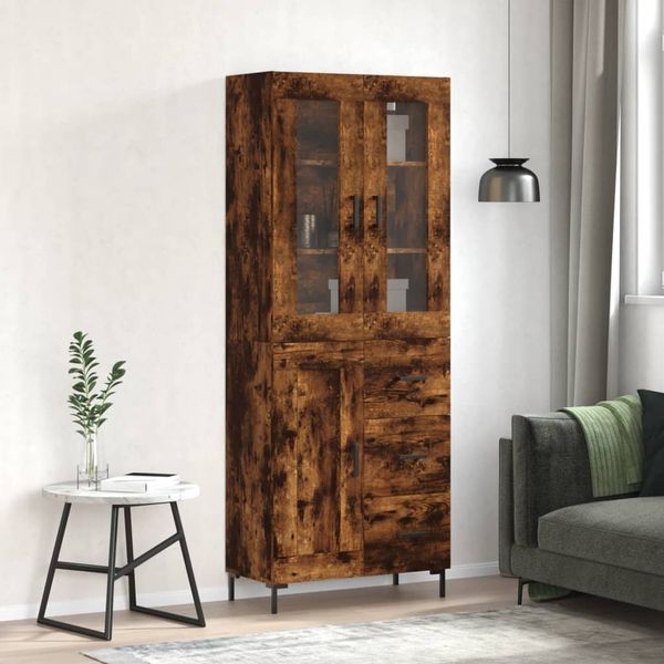 vidaXL Vysoká skrinka dymový dub 69,5x34x180 cm spracované drevo
