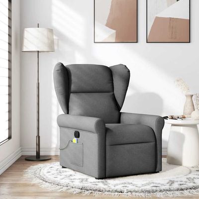 vidaXL Masážne kreslo s polohovacím mechanizmom, tmavosivá látka