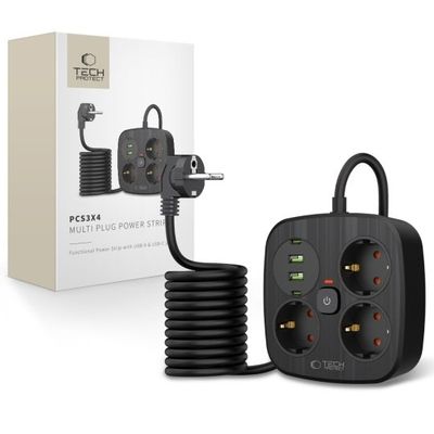 Predlžovací kábel 3 zásuvky 2m TECHPROTEC PCS3X4 Black