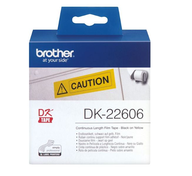 Brother - Páska s nepretržitým filmom DK-22606, čierna na žltej podložke