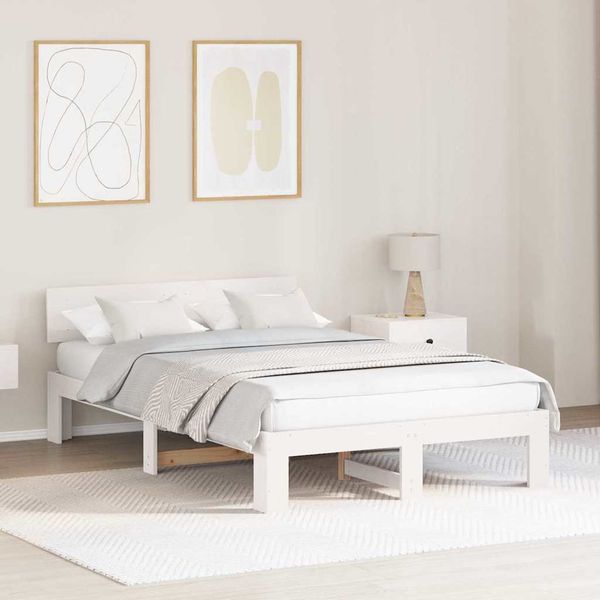 vidaXL Rám postele Biela 135 x 190 cm Masívne borovicové drevo