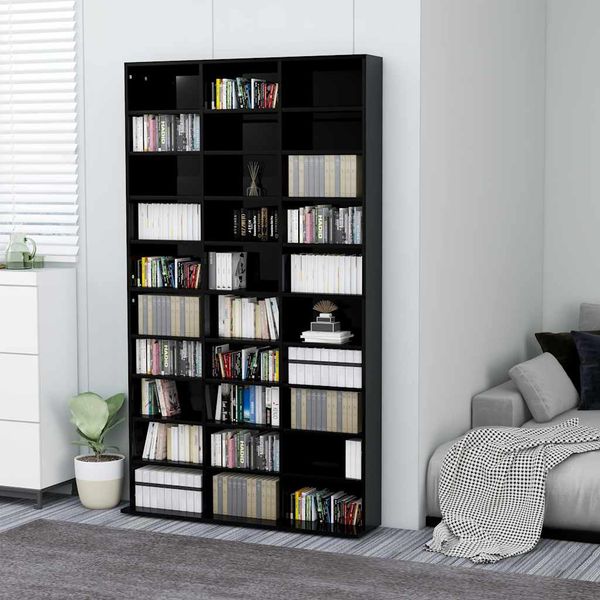 vidaXL Skrinka na CD, lesklá čierna 102x16x177,5 cm, kompozitné drevo
