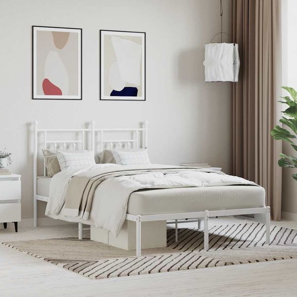 vidaXL Kovový rám postele s čelom biely 120x200 cm