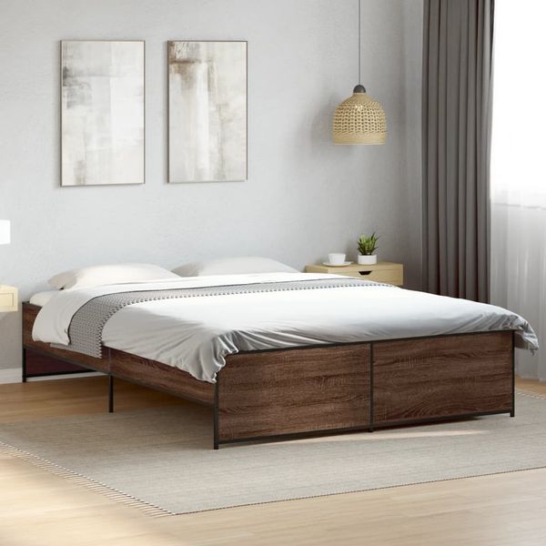 vidaXL Posteľný rám hnedý dub 150x200 cm kompozitné drevo a kov