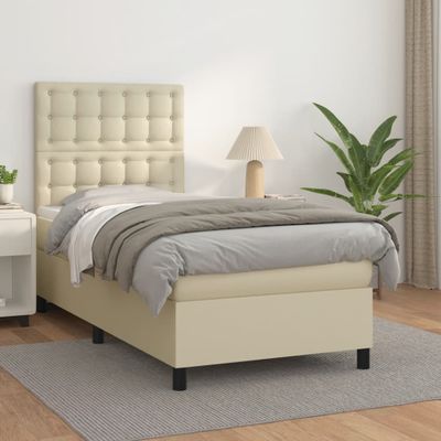 vidaXL Boxspring posteľ s matracom krémová 90x200 cm umelá koža