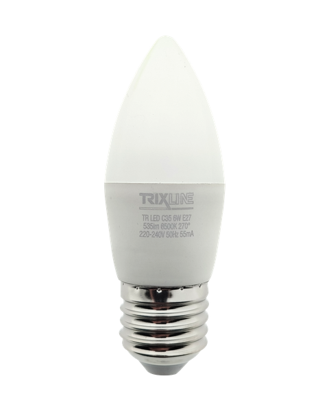 LED žiarovka 6W 535lm E27 C35 studená biela Trixline