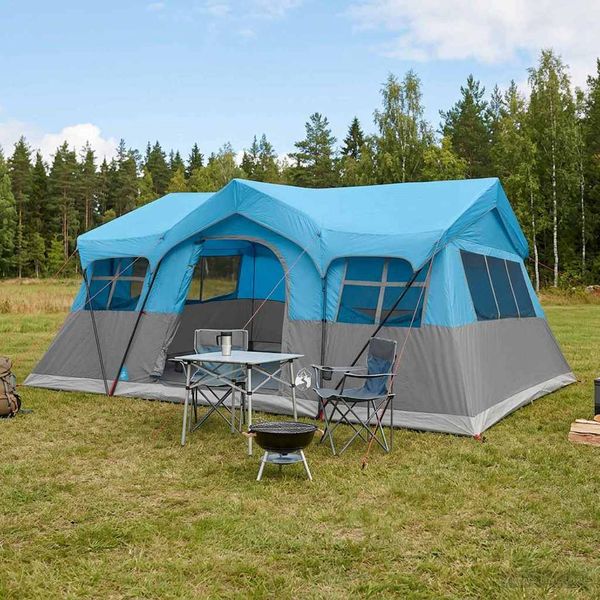 vidaXL Rodinný stan Modrá 487 x 340 x 216 cm Polyester a oceľ