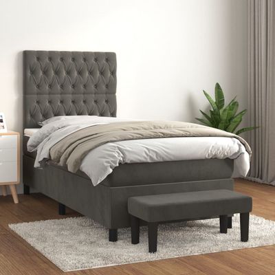 vidaXL Posteľný rám boxspring s matracom tmavosivý 90x200 cm zamat