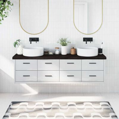 vidaXL Kúpeľňová doska tmavohnedá 180x30x(2-6) cm ošetrený masív