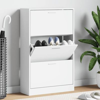 vidaXL Botník lesklý biely 63x24x103 cm spracované drevo