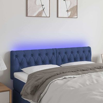 vidaXL Čelo postele s LED modré 144x7x78/88 cm látka