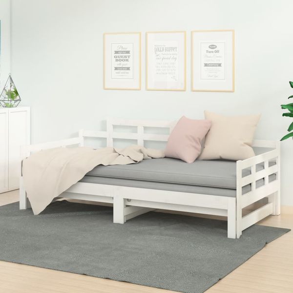 vidaXL Rozkladacia denná posteľ biela borovicový masív 2x(90x200) cm