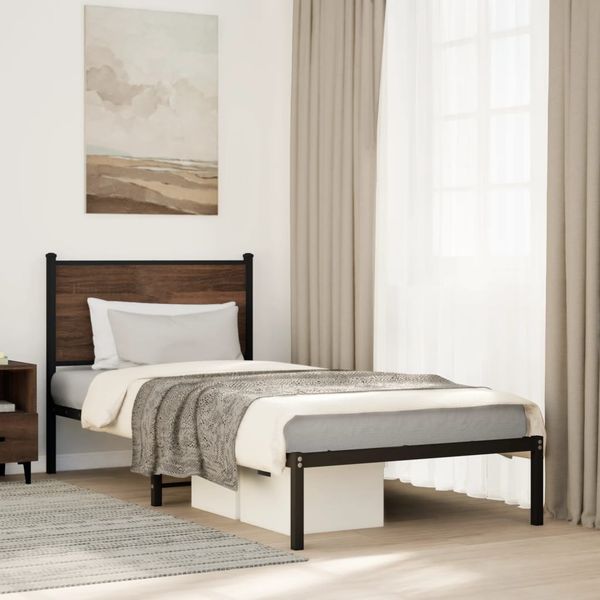 vidaXL Kovový posteľný rám bez matraca, hnedý dub 75x190 cm