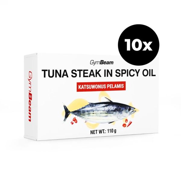 Steak z tuniaka v pikantnom oleji - GymBeam, 10 x 110 g
