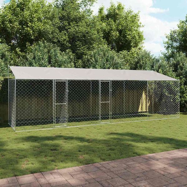 vidaXL Klietka pre psa s strechou Strieborná 800 x 200 x 256 cm