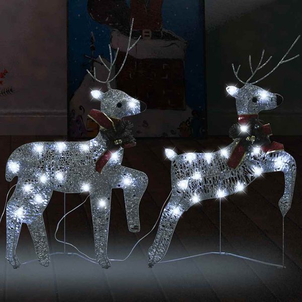 vidaXL Vianočné soby 2 ks strieborné 40 LED diód