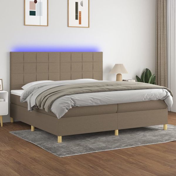 vidaXL Posteľ boxsping s matracom a LED sivohnedá 200x200 cm látka