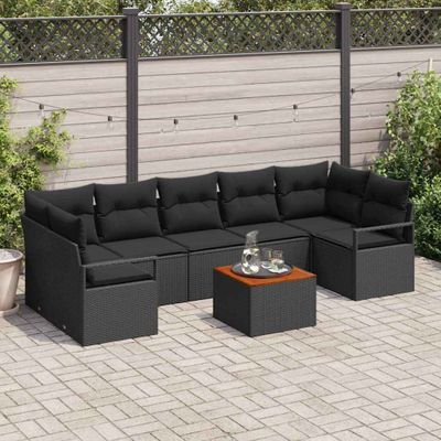 vidaXL Súprava záhradných pohoviek s úložiskom 8 pcs Čierna polyratan