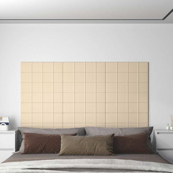 vidaXL Nástenné panely 12 ks krémové 60x15 cm látkové 1,08 m²