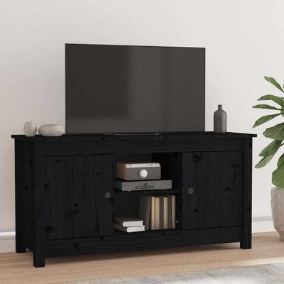 vidaXL TV skrinka čierna 103x36,5x52 cm masívna borovica