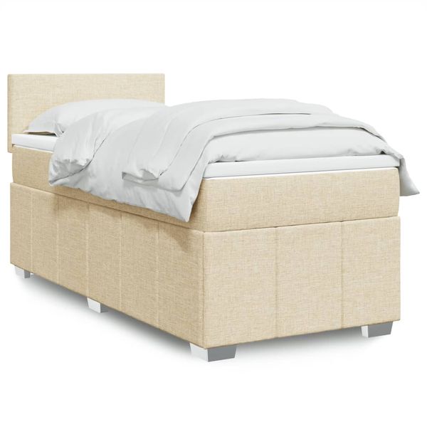 vidaXL Posteľný rám boxsping s matracom krémový 90x200 cm látka