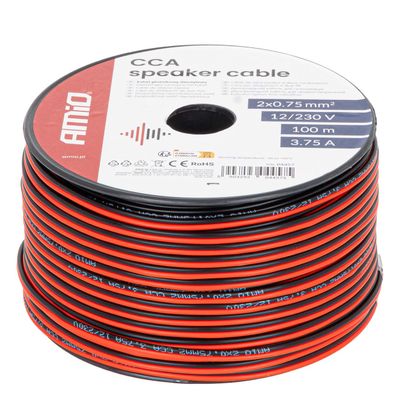 Vodič reproduktora dvojžilový CCA 2x0.75mm2 100m 3.75A AMiO-04457