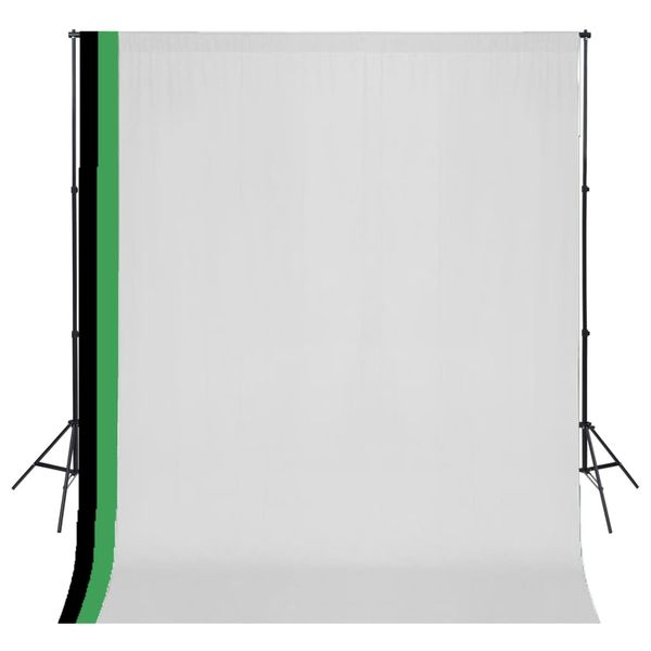 vidaXL Fotografické vybavenie, 3 pozadia, bavlna,nastaviteľný rám 3x3m