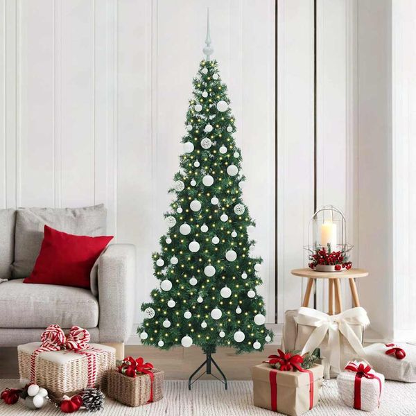 vidaXL Rohový umelý vianočný strom s 300 LED-i Zelená 180 cm PVC a kov