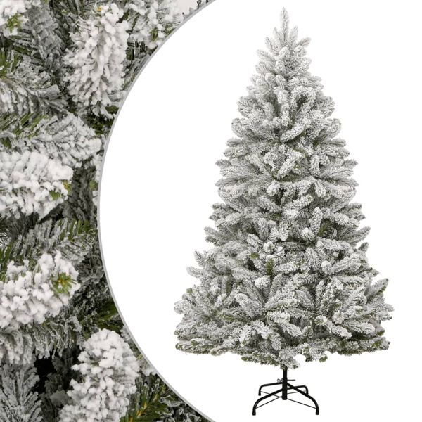 vidaXL Umelý výklopný vianočný stromček so snehovými vločkami 210 cm