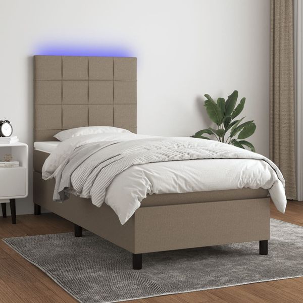 vidaXL Posteľ boxsping s matracom a LED sivohnedá 80x200 cm látka